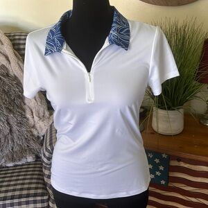 NWT Tommy Bahama Racquet & Paddle UPF 50 Short Sleeve Zip Up Shirt